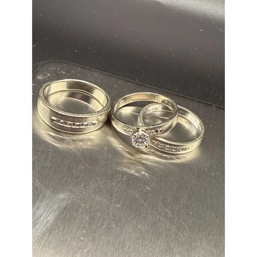 VTG Frederick Goldman 14K White Gold Wedding Set 9.17g Natural Diamond
